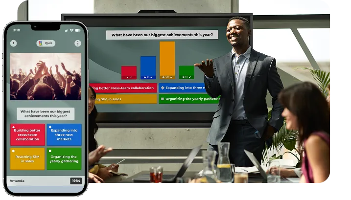 Male presenter using kahoot to present during a meeting